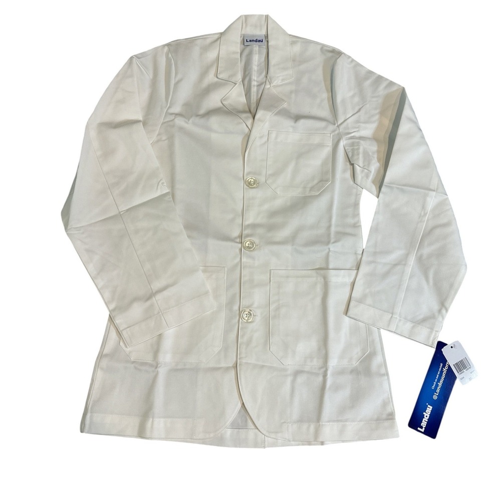 Landau Medical Consult Lab Jacket Coat Men Sz 32 White Button Front Pockets NEW